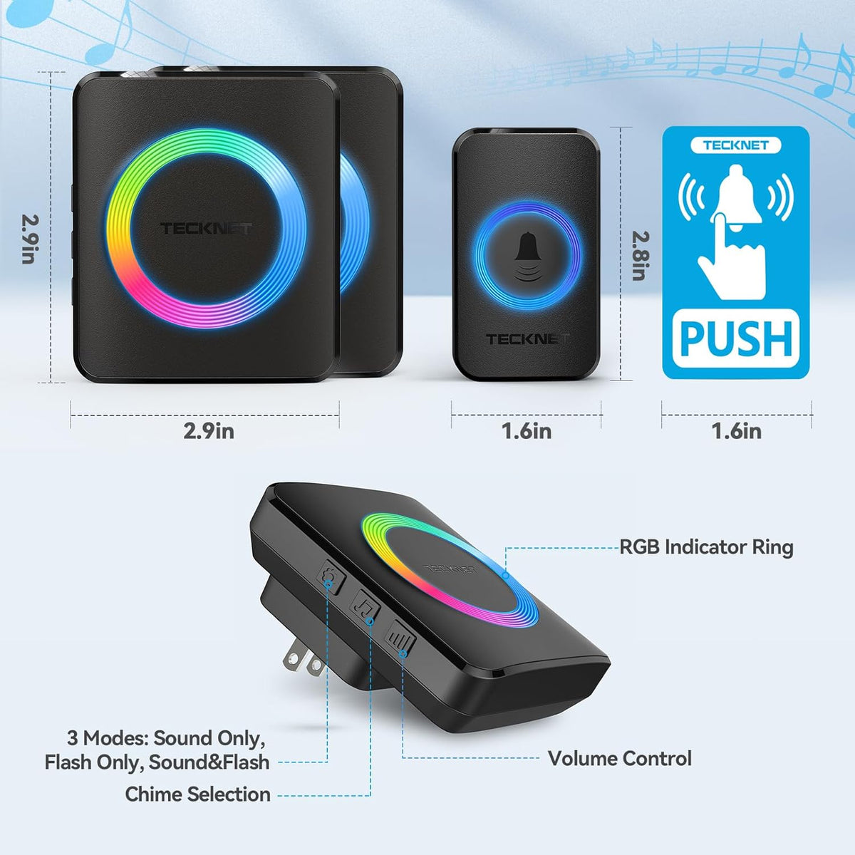 Ultimate Wireless Doorbell - 1300ft Range, 60 Chimes, 5 Volume Levels, IP65 Waterproof, Perfect for Home, Office & Hearing Impaired - Stylish Black Design