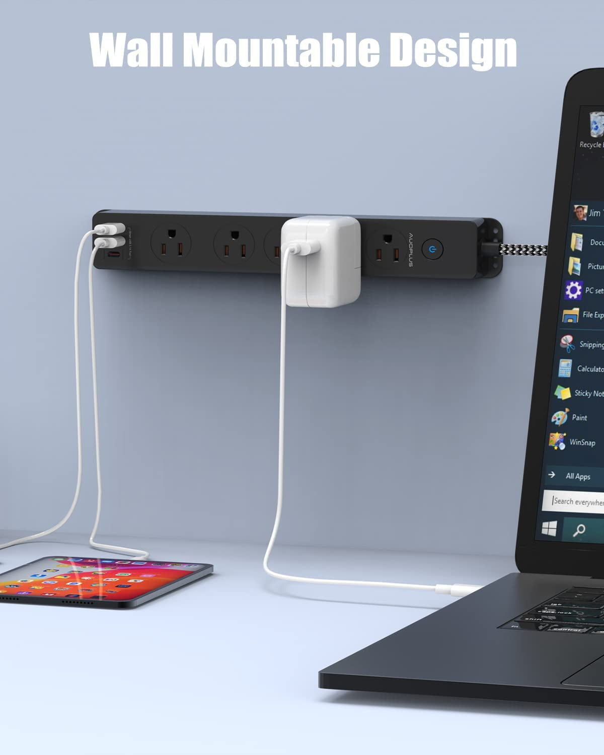 Surge Protector Power Strip with USB C Ports 10FT Braided Extension Cord