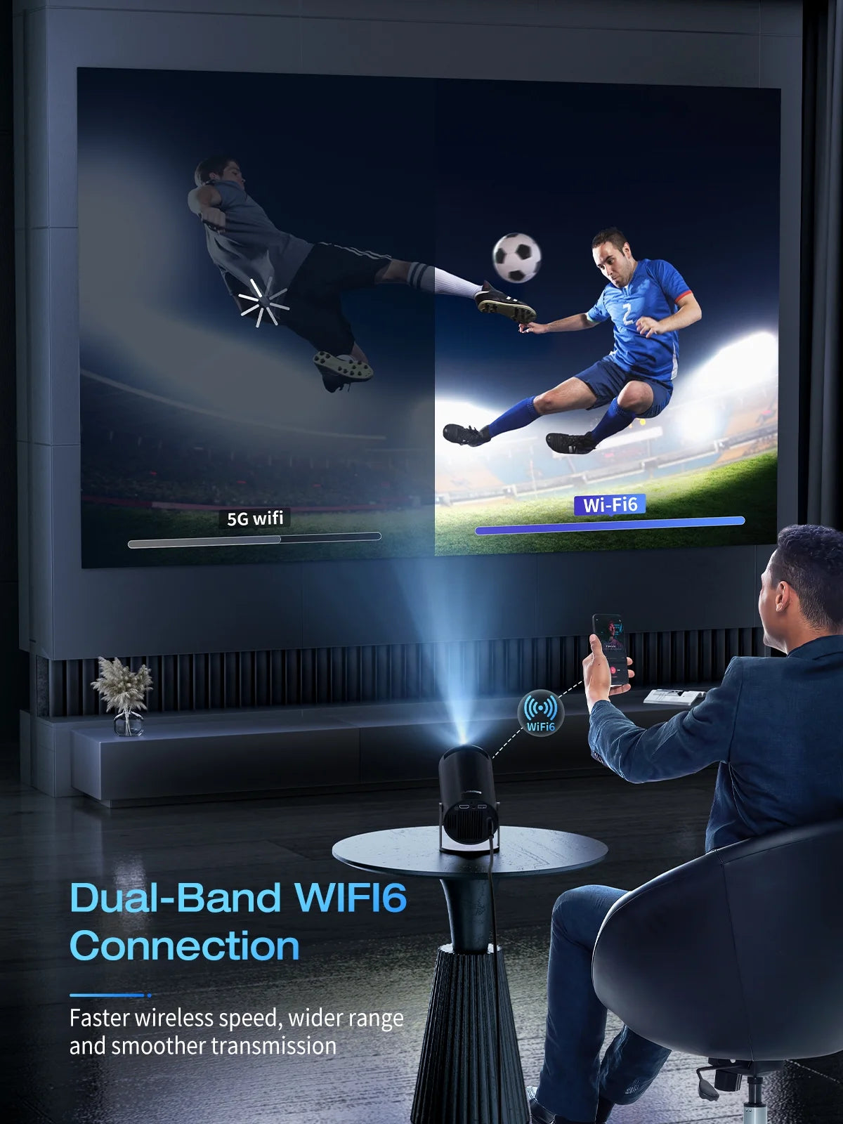 4K Mini Smart Projector - Compact Movie Projector Compatible with Phones - Black