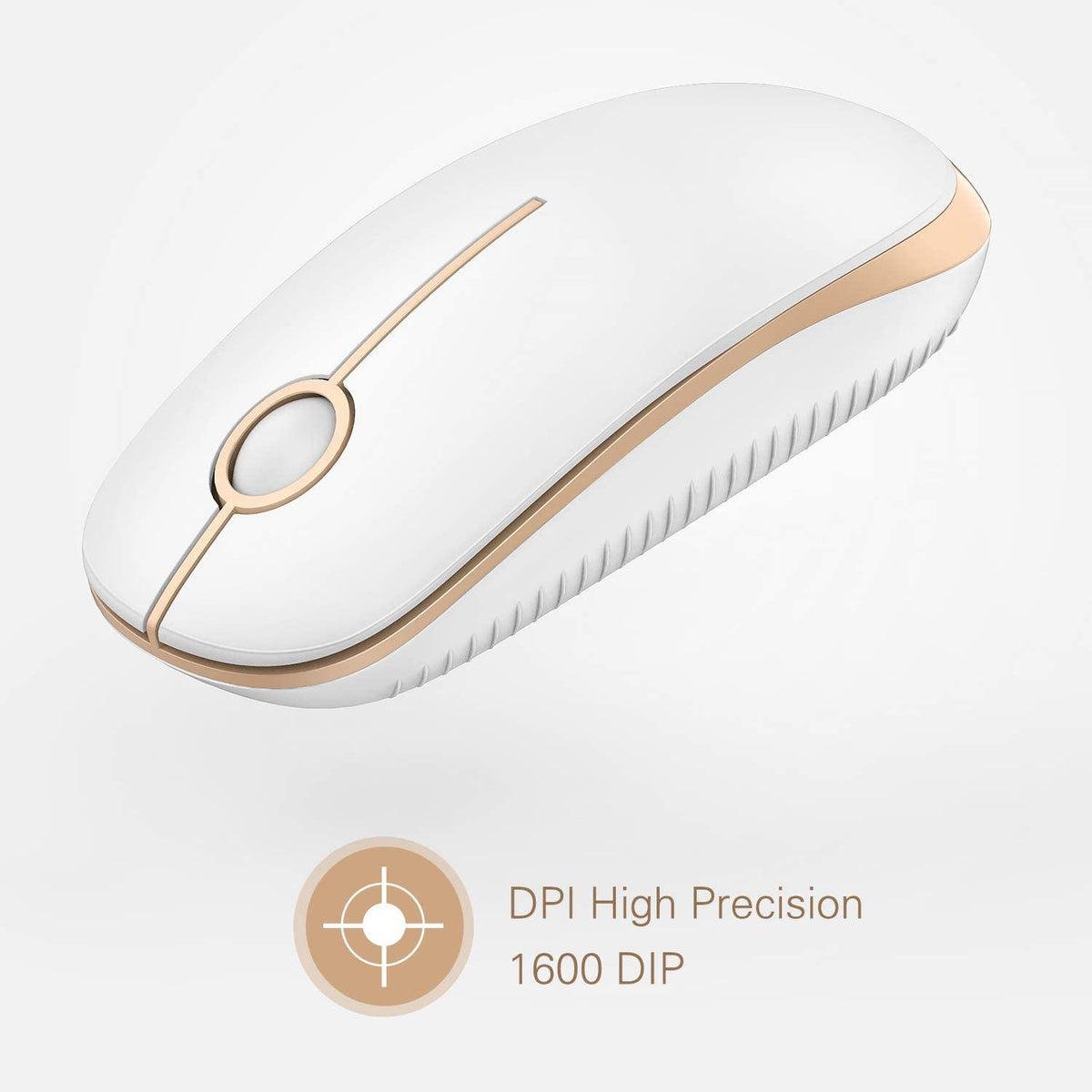 Sleek Wireless Mouse - 2.4G Slim Design for Laptops and Computers in Elegant White and Gold