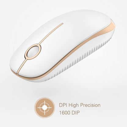 Sleek Wireless Mouse - 2.4G Slim Design for Laptops and Computers in Elegant White and Gold