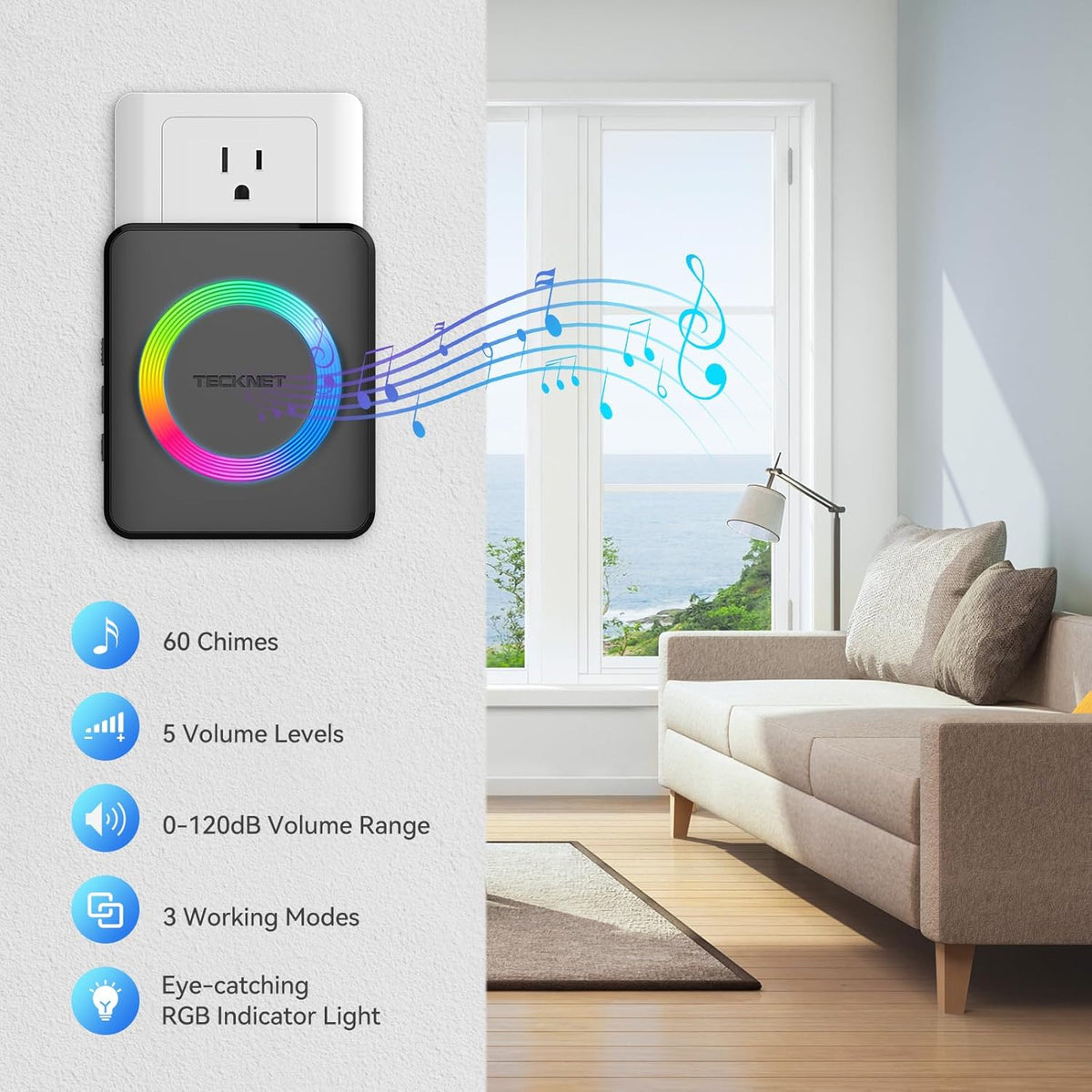 Ultimate Wireless Doorbell - 1300ft Range, 60 Chimes, 5 Volume Levels, IP65 Waterproof, Perfect for Home, Office & Hearing Impaired - Stylish Black Design