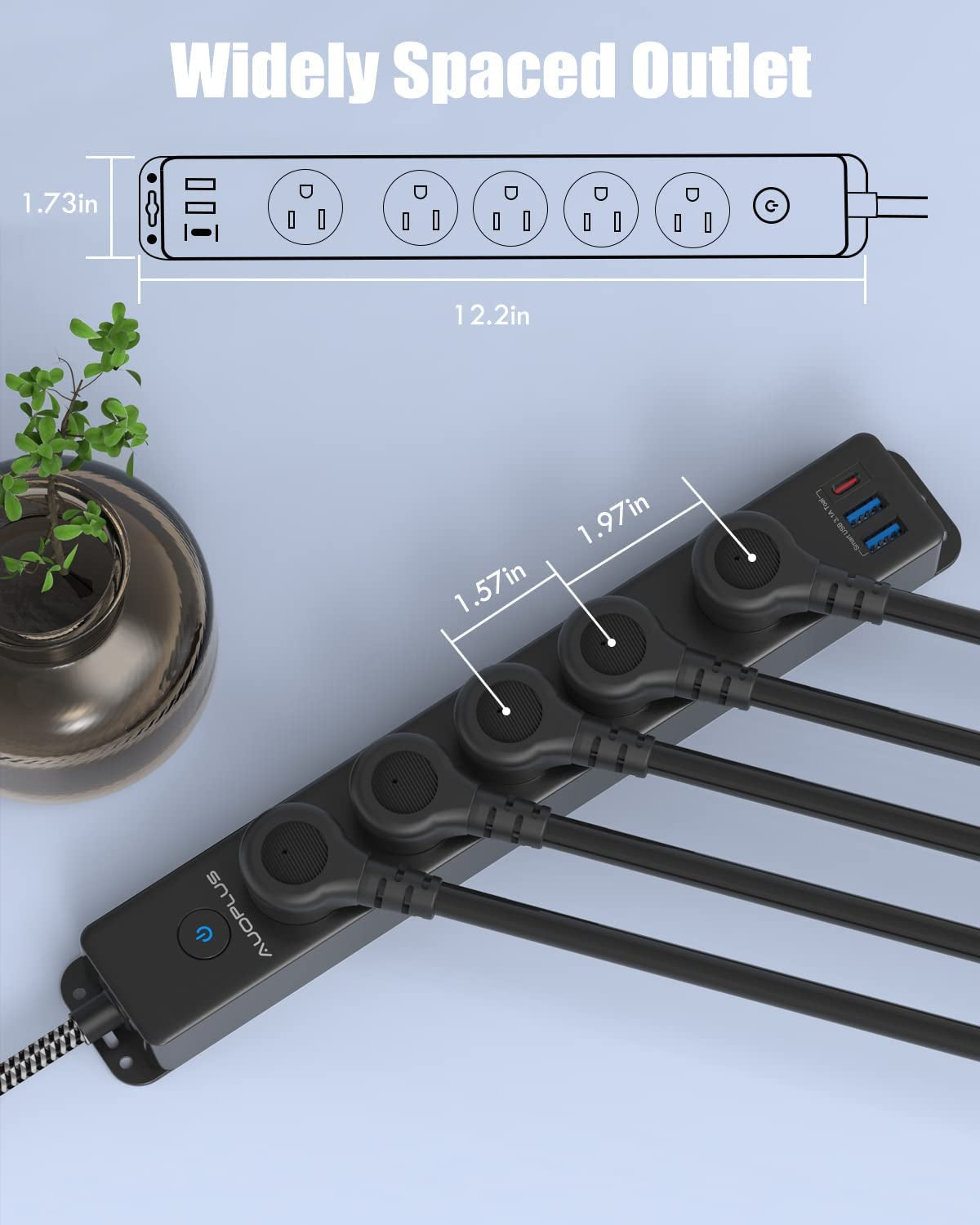 Surge Protector Power Strip with USB C Ports 10FT Braided Extension Cord