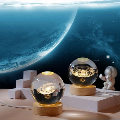 Enchanting 3D Galaxy Astronaut Crystal Ball Night Light - USB Moon Table Lamp for Kids' Rooms & Magical Atmosphere Decor