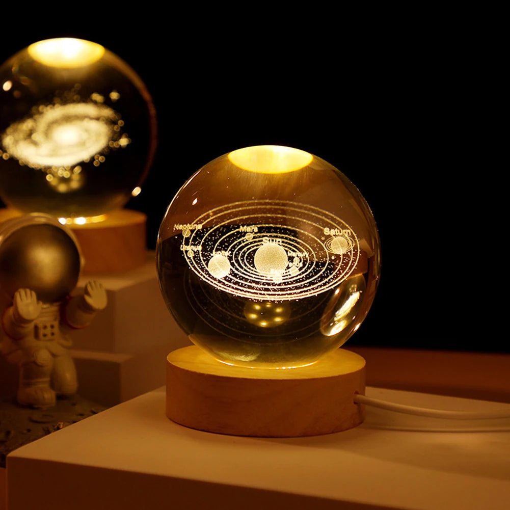 Enchanting 3D Galaxy Astronaut Crystal Ball Night Light - USB Moon Table Lamp for Kids' Rooms & Magical Atmosphere Decor