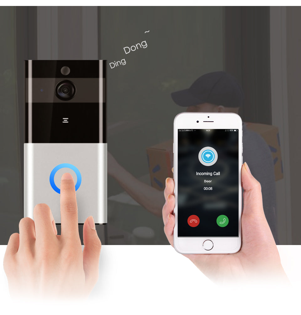 Marlboze 720P WiFi Smart Doorbell with PIR Motion Detection, Night Vision & SD Card Video Recording