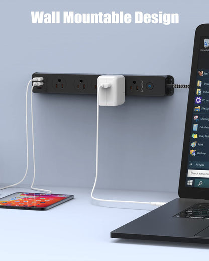 Surge Protector Power Strip with USB C Ports 10FT Braided Extension Cord