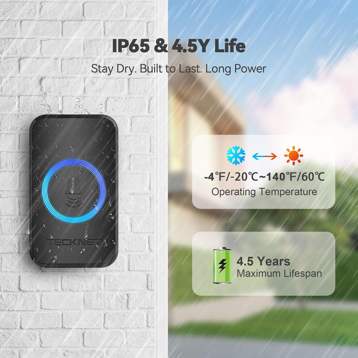 Ultimate Wireless Doorbell - 1300ft Range, 60 Chimes, 5 Volume Levels, IP65 Waterproof, Perfect for Home, Office & Hearing Impaired - Stylish Black Design