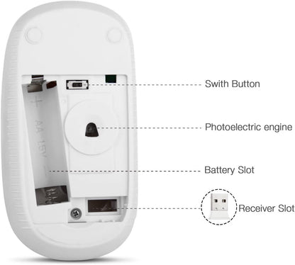 Sleek Wireless Mouse - 2.4G Slim Design for Laptops and Computers in Elegant White and Gold