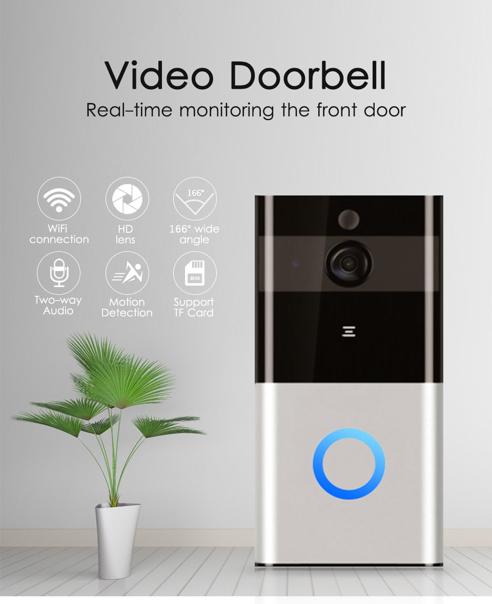 Marlboze 720P WiFi Smart Doorbell with PIR Motion Detection, Night Vision & SD Card Video Recording