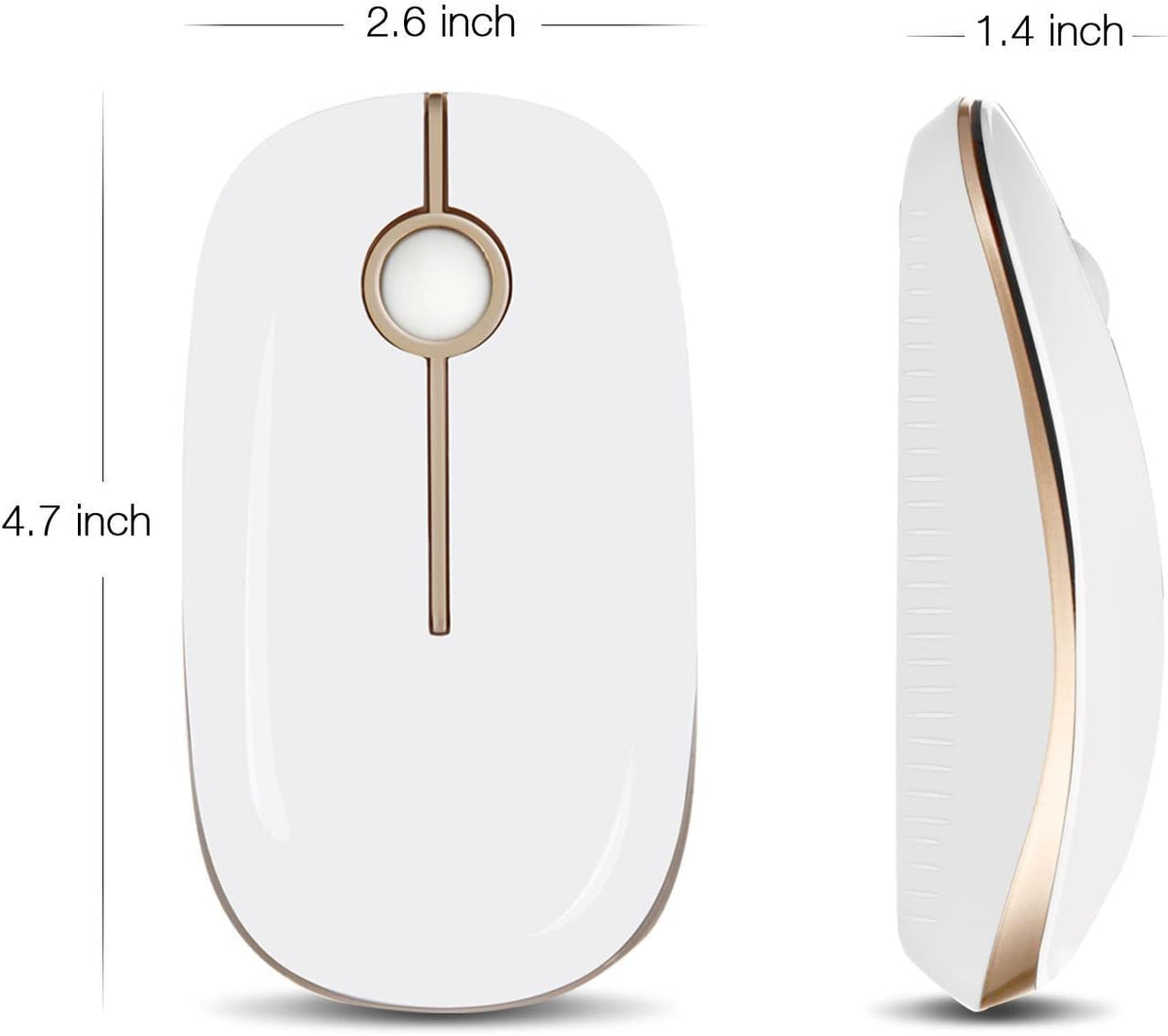Sleek Wireless Mouse - 2.4G Slim Design for Laptops and Computers in Elegant White and Gold