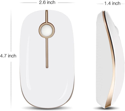 Sleek Wireless Mouse - 2.4G Slim Design for Laptops and Computers in Elegant White and Gold