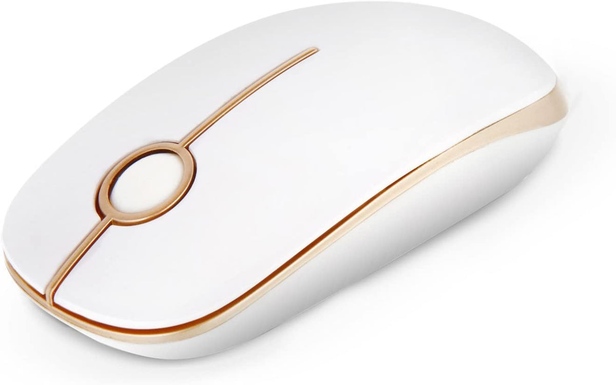 Sleek Wireless Mouse - 2.4G Slim Design for Laptops and Computers in Elegant White and Gold
