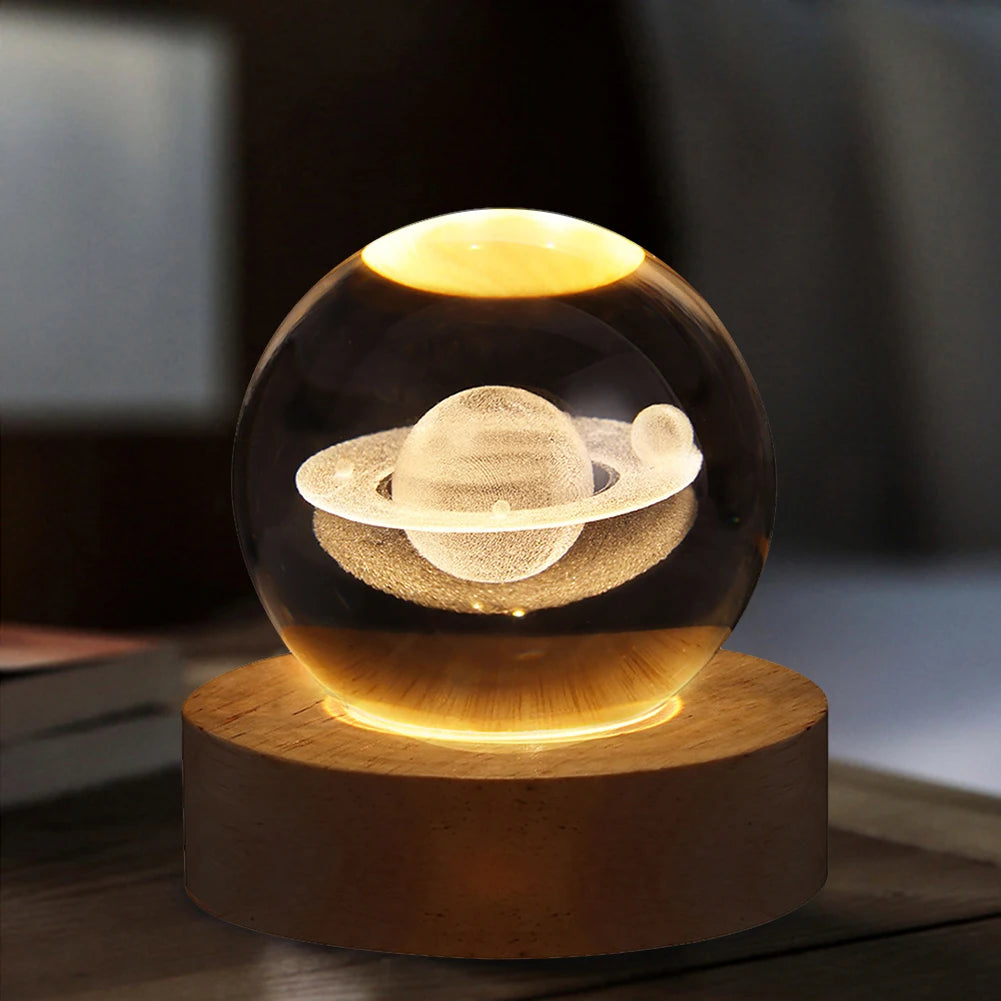 Enchanting 3D Galaxy Astronaut Crystal Ball Night Light - USB Moon Table Lamp for Kids' Rooms & Magical Atmosphere Decor