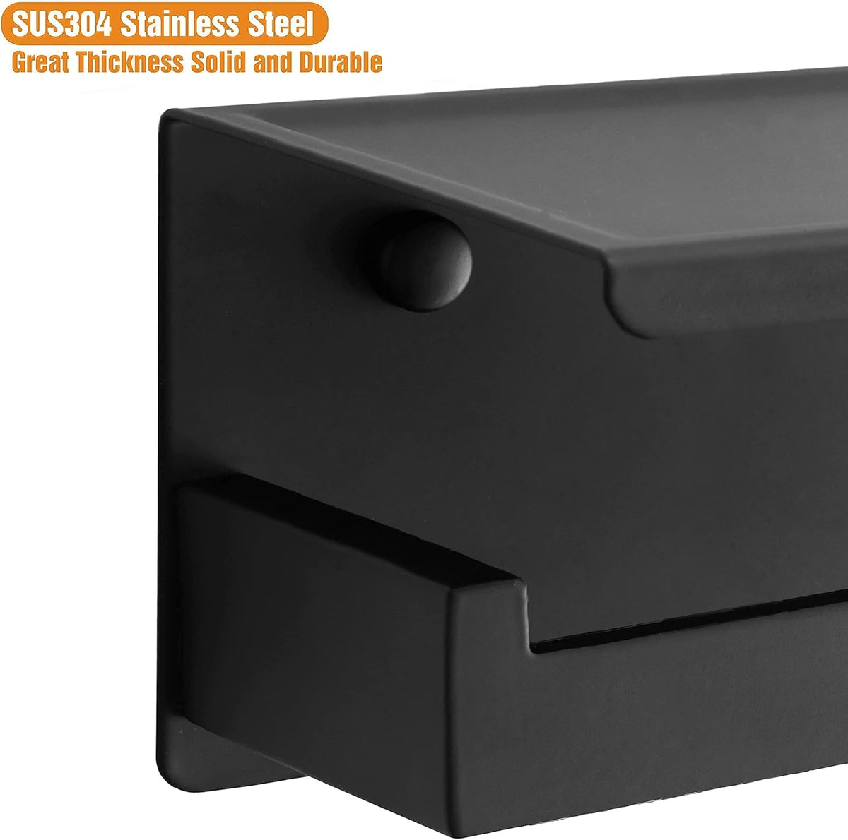 Toilet Paper Holder with Shelf, Stick on Matte Black Toilet Paper Roll Holder, Self Adhesive or Wall-Mount with Screws for Bathroom,Washroom (Pack of 2)