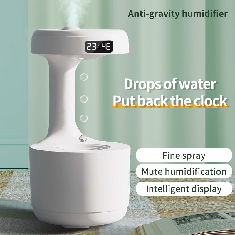 Elevate Your Space: Large Capacity Anti-Gravity Humidifier & Aroma Diffuser with Clock - Perfect for Bedroom & Office!