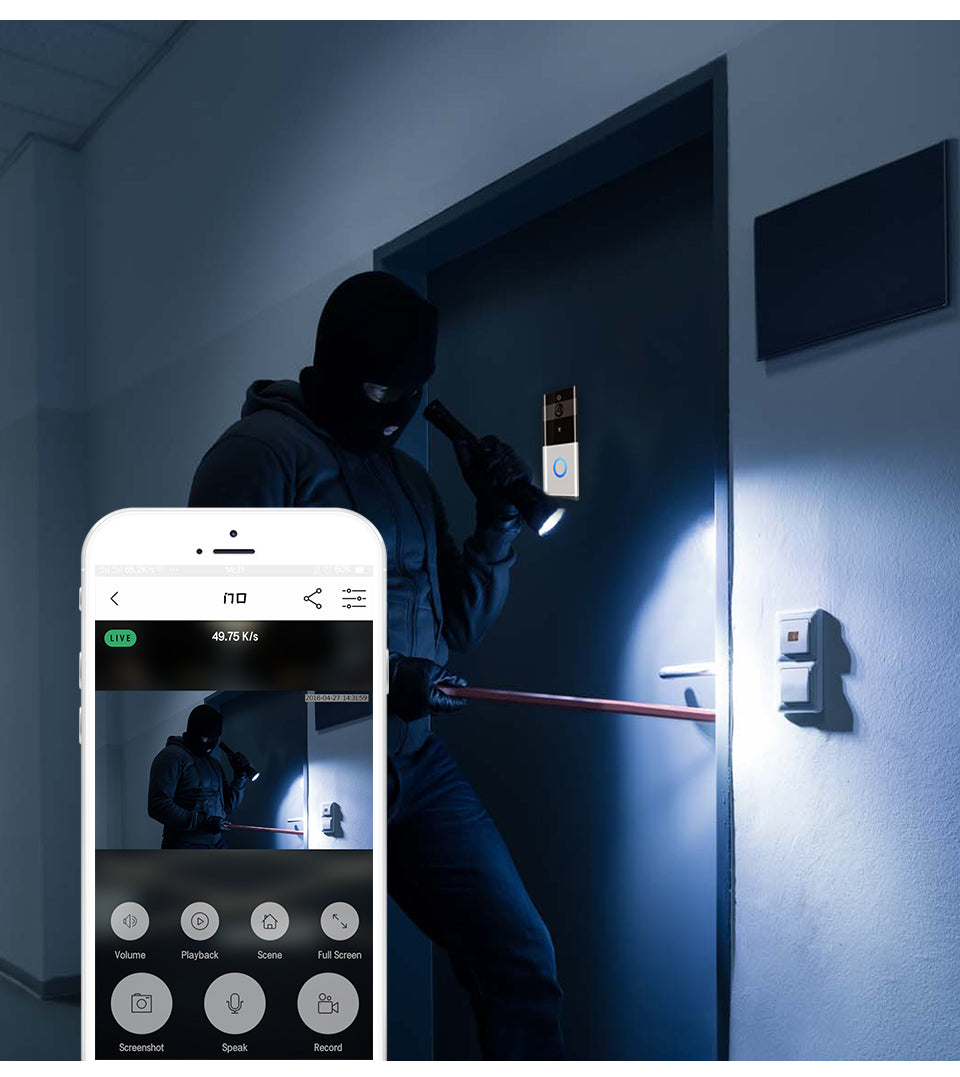 Marlboze 720P WiFi Smart Doorbell with PIR Motion Detection, Night Vision & SD Card Video Recording
