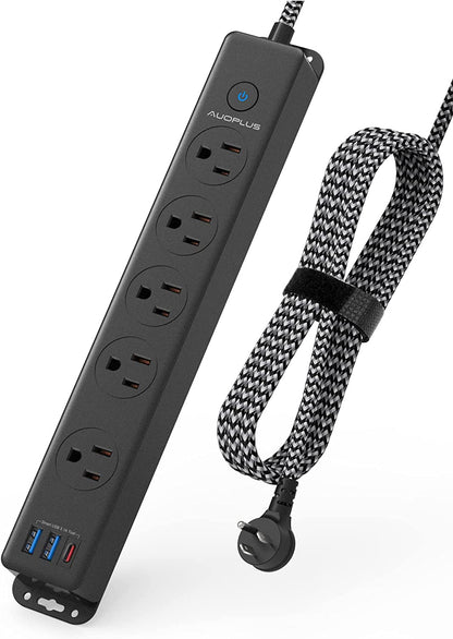 Surge Protector Power Strip with USB C Ports 10FT Braided Extension Cord