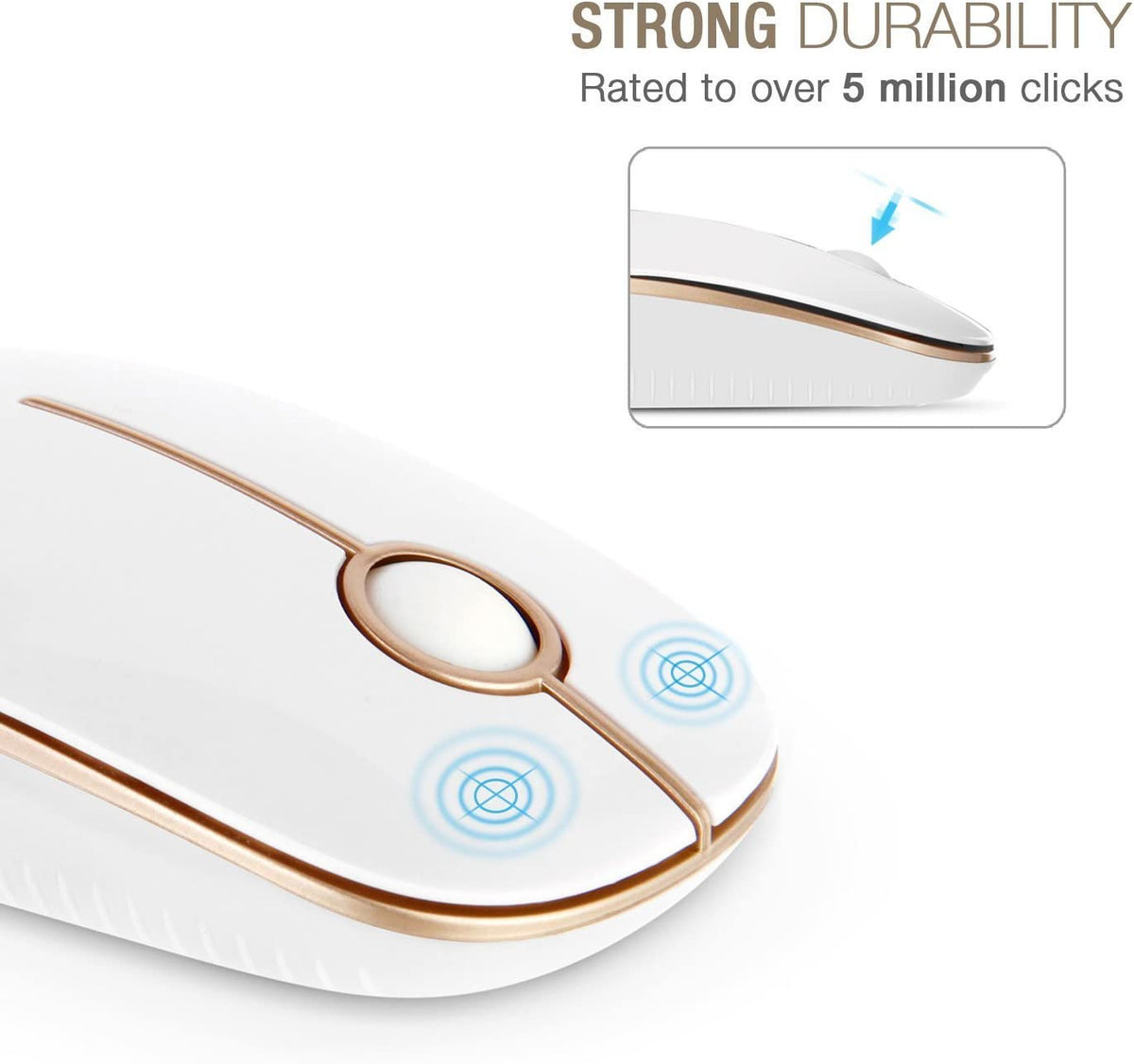 Sleek Wireless Mouse - 2.4G Slim Design for Laptops and Computers in Elegant White and Gold