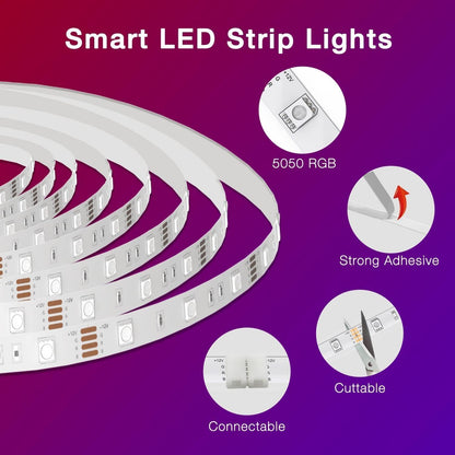 Transform Your Space with 25 FT Smart RGB LED Strip Lights - Voice Control with Alexa & Google Assistant, Music Sync & App Remote for Ultimate Bedroom Decor!