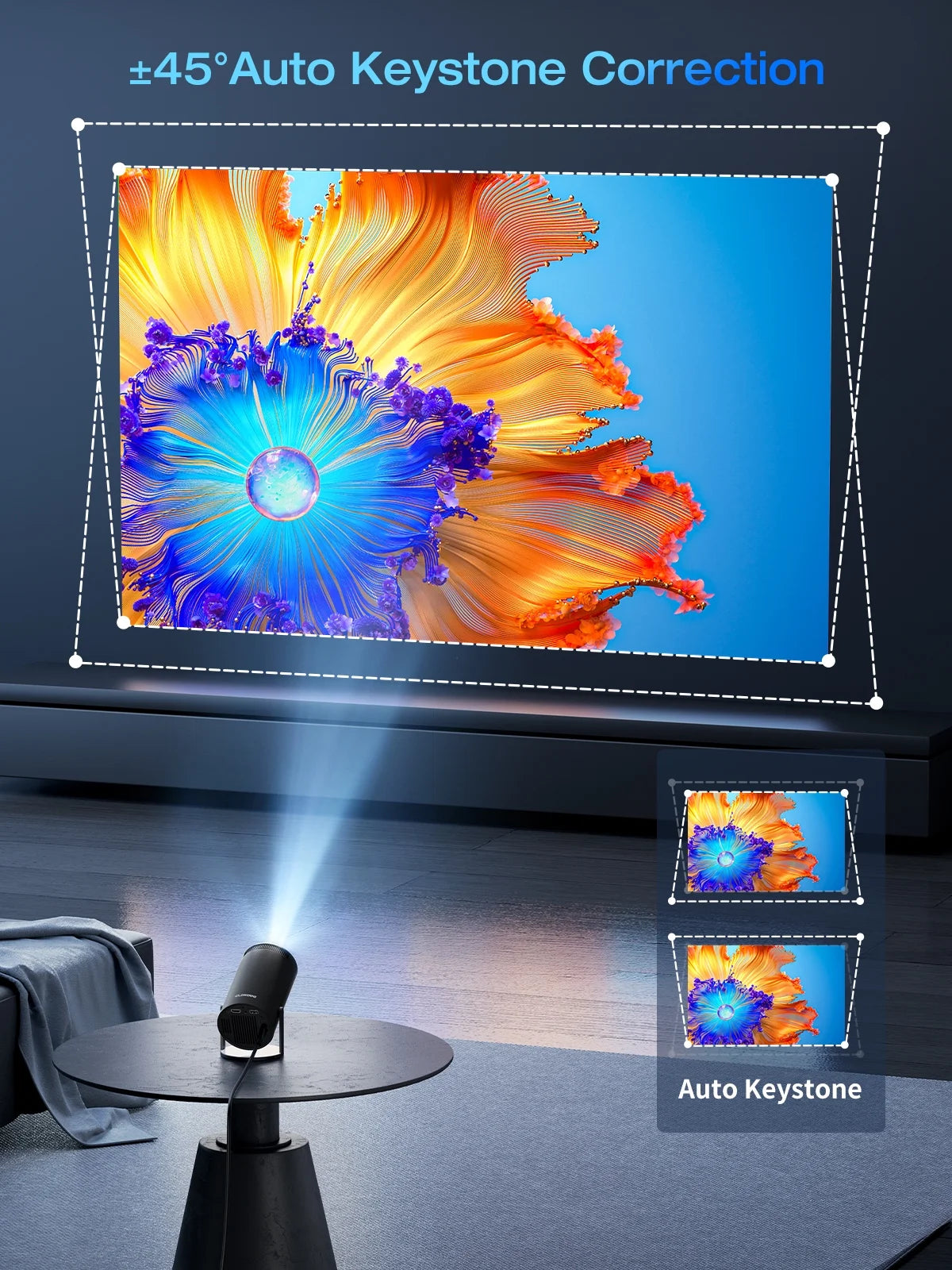 4K Mini Smart Projector - Compact Movie Projector Compatible with Phones - Black