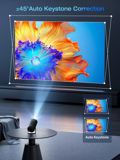 4K Mini Smart Projector - Compact Movie Projector Compatible with Phones - Black
