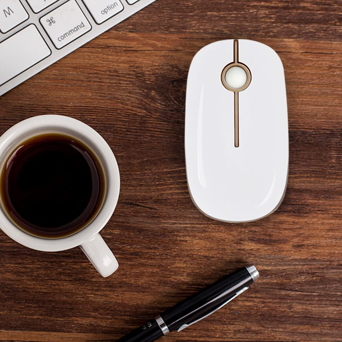 Sleek Wireless Mouse - 2.4G Slim Design for Laptops and Computers in Elegant White and Gold