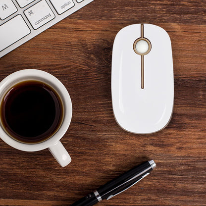 Sleek Wireless Mouse - 2.4G Slim Design for Laptops and Computers in Elegant White and Gold