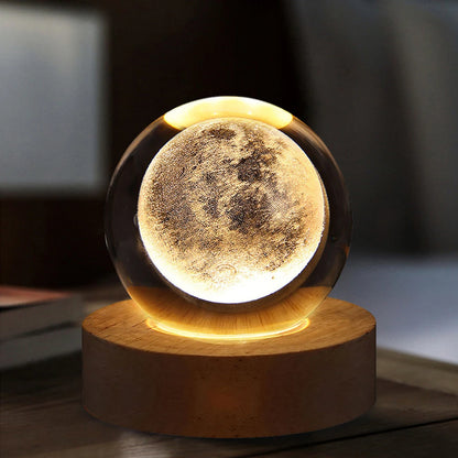 Enchanting 3D Galaxy Astronaut Crystal Ball Night Light - USB Moon Table Lamp for Kids' Rooms & Magical Atmosphere Decor
