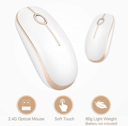 Sleek Wireless Mouse - 2.4G Slim Design for Laptops and Computers in Elegant White and Gold