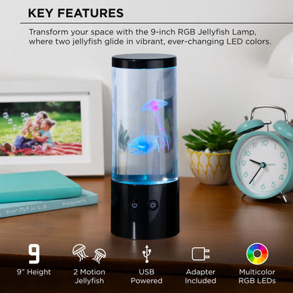 Multicolor Jellyfish Night Light Lamp - 9" USB Powered with Easy Mode Switching