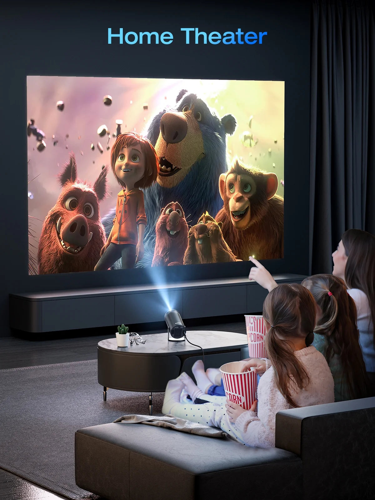 4K Mini Smart Projector - Compact Movie Projector Compatible with Phones - Black